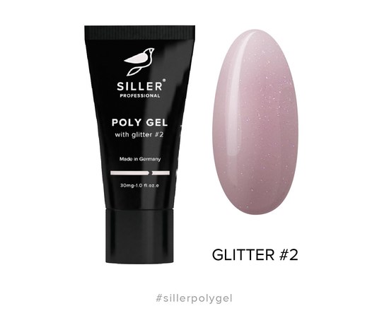Изображение  Siller Poly Gel with glitter №2 Полигель моделирующий с глиттером (бледно-розовый), 30 мл, Объем (мл, г): 30, Цвет №: 2