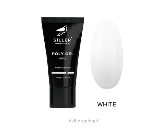 Зображення  Siller Poly Gel WHITE Полігель моделюючий для нігтів (білий), 30 мл