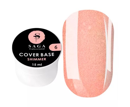Изображение  Base for gel polish Saga professional Shimmer Base New 15 ml, № 6 peach with shimmer, Volume (ml, g): 15, Color No.: 6