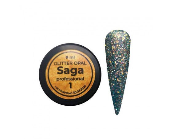 Изображение  Гель глиттерный для ногтей Saga Glitter Gel Opal 8 мл, № 01, Объем (мл, г): 8, Цвет №: 001