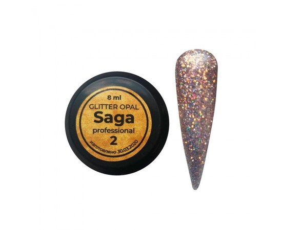 Изображение  Гель глиттерный для ногтей Saga Glitter Gel Opal 8 мл, № 02, Объем (мл, г): 8, Цвет №: 002