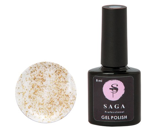 Изображение  Top for nails with gold flakes Saga Top Leaf 8 ml, Gold, Volume (ml, g): 8, Color No.: Gold
