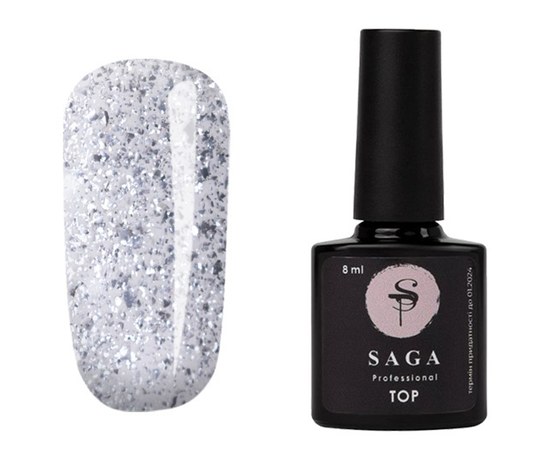 Изображение  Top for nails with flakes Saga Top Leaf 8 ml, Silver, Volume (ml, g): 8, Color No.: Silver