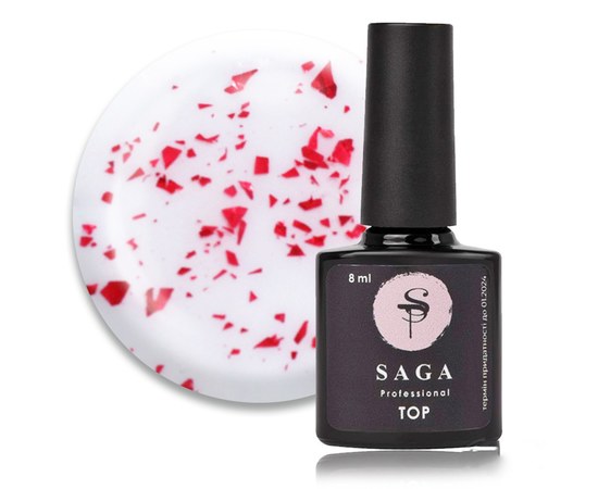 Зображення  Топ для нігтів із пластівцями Saga Top Leaf 8 мл, Red, Об'єм (мл, г): 8, Цвет №: Red