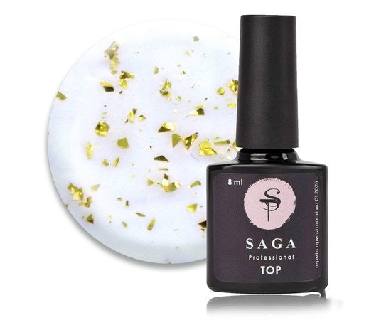 Изображение  Top for nails with gold flakes Saga Top Leaf 8 ml, Copper, Volume (ml, g): 8, Color No.: Copper