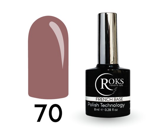 Зображення  Камуфлююча база для гель-лаку Roks Rubber Base French Color 8 мл, № 70, Об'єм (мл, г): 8, Цвет №: 070