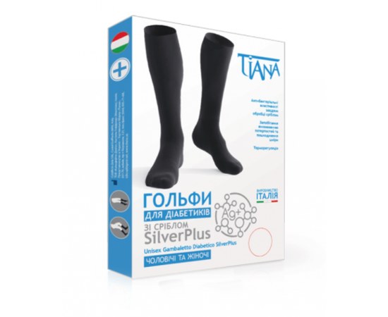 Изображение  Knee-highs for diabetics with silver SilverPlus TIANA black, 735/1, Size: 1