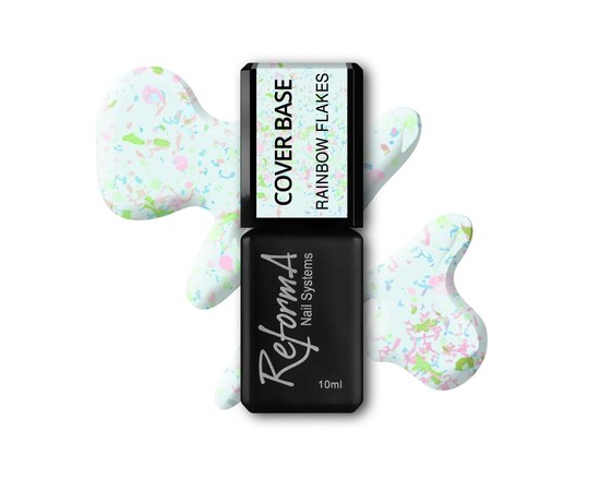 Зображення  Камуфлююча база для нігтів ReformA Cover Base 10 мл, Rainbow Flakes, Об'єм (мл, г): 10, Цвет №: Rainbow Flakes