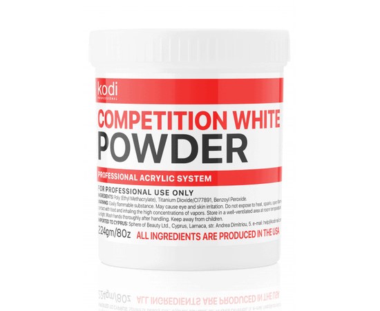 Изображение  Acrylic powder for nails Kodi Competition White (white acrylic) 224 g, Color No.: White