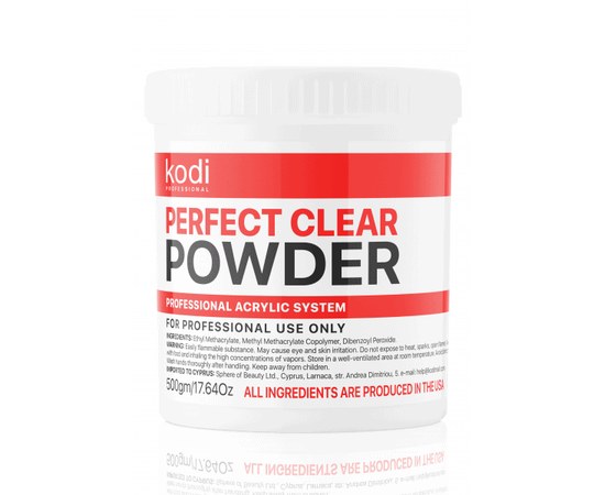 Изображение  Acrylic powder for nails Kodi Clear Powder (acrylic transparent) 500 g, Weight (g): 500, Color No.: clear