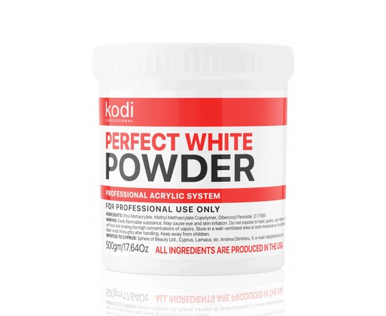 Изображение  Acrylic powder for nails Kodi White Powder (acrylic white) 500 gr, Weight (g): 500, Color No.: White
