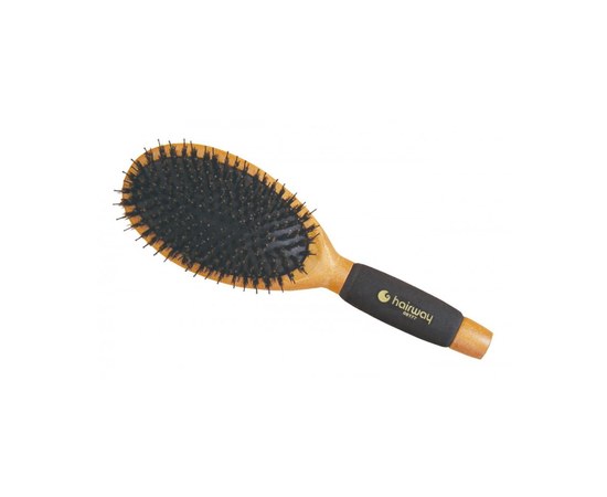 Изображение  Black massage brush, porcupine bristles + nylon pins Hairway 08181