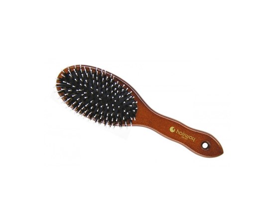 Изображение  Oval massage brush, black cushion, porcupine bristles + polyamide pins Hairway 08187