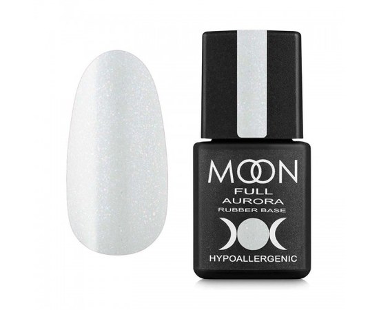 Изображение  Rubber base Moon Full Aurora 2001, white with fine shimmer, 8 ml, Volume (ml, g): 8, Color No.: 1
