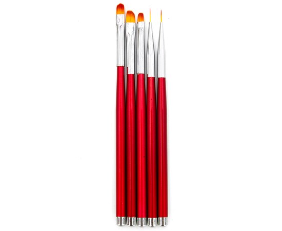 Изображение  Set of brushes for nail design 5 pcs, red