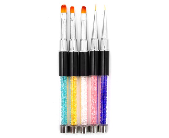 Изображение  A set of brushes for nail art 5 pcs with a cap, crystals of different colors