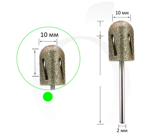 Изображение  Фреза алмазная для педикюра Цилиндр зеленый 10 мм, Диаметр головки (мм): 10, Цвет: Зеленый