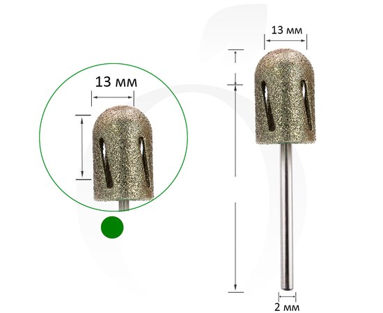 Изображение  Фреза алмазная для педикюра Цилиндр зеленый 13 мм, Диаметр головки (мм): 13, Цвет: Зеленый