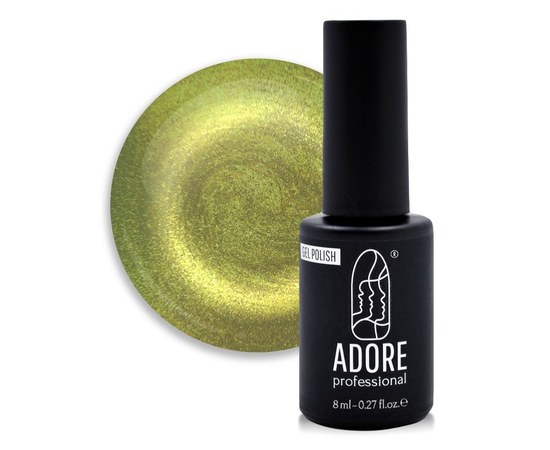 Изображение  Stained glass gel polish "cat's eye" ADORE prof. cat's eye 8 ml M-06 green-olive jade, Volume (ml, g): 8, Color No.: M-06 green-olive jade