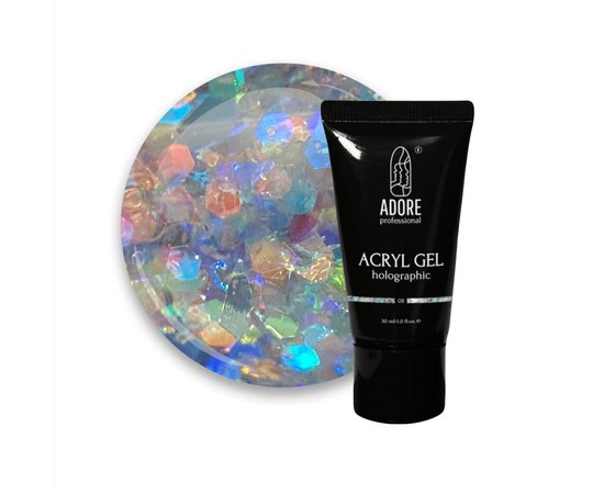 Изображение  Acrylic gel with holographic gloss ADORE prof. 30 ml #08 - unicorn tears, Volume (ml, g): 30, Color No.: 8