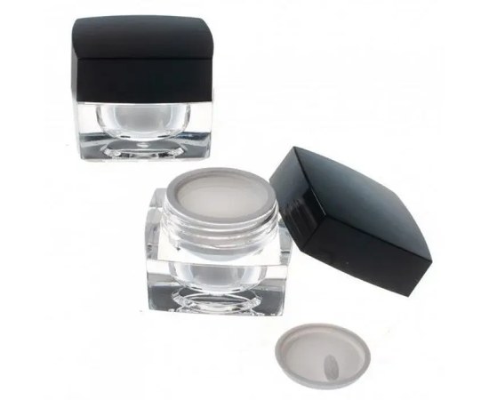 Изображение  Transparent cosmetic jar with a black square lid 3 g