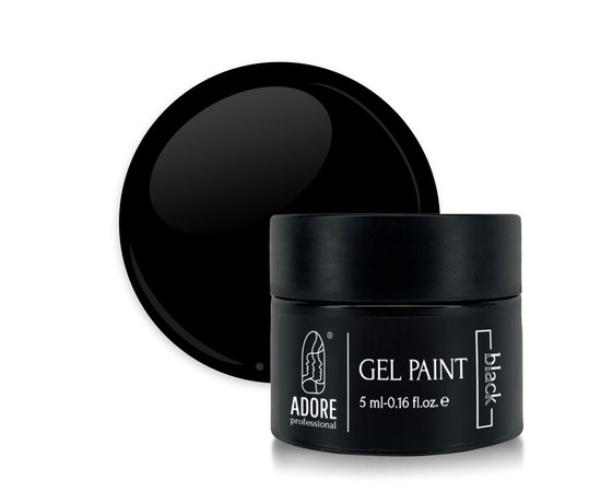Зображення  Гель-фарба із липким шаром ADORE prof. Gel Paint 5г №02 black, Об'єм (мл, г): 5, Цвет №: 02