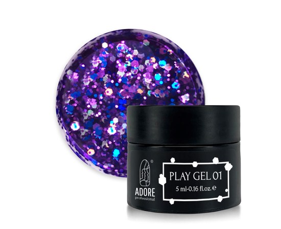 Изображение  Glitter gel for nail design ADORE prof. Play Gel 5g P-01 purple-blue, Volume (ml, g): 5, Color No.: P-01 purple-blue