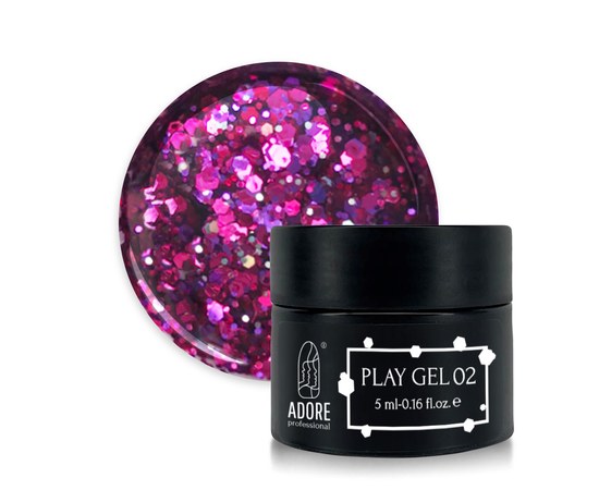 Изображение  Glitter gel for nail design ADORE prof. Play Gel 5g P-02 purple fuchsia, Volume (ml, g): 5, Color No.: P-02 purple fuchsia