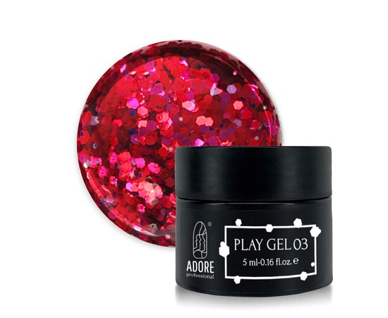 Изображение  Glitter gel for nail design ADORE prof. Play Gel 5g P-03 red-pink, Volume (ml, g): 5, Color No.: P-03 red-pink