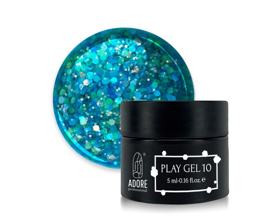 Изображение  Glitter gel for nail design ADORE prof. Play Gel 5g P-10 turquoise, Volume (ml, g): 5, Color No.: P-10 turquoise