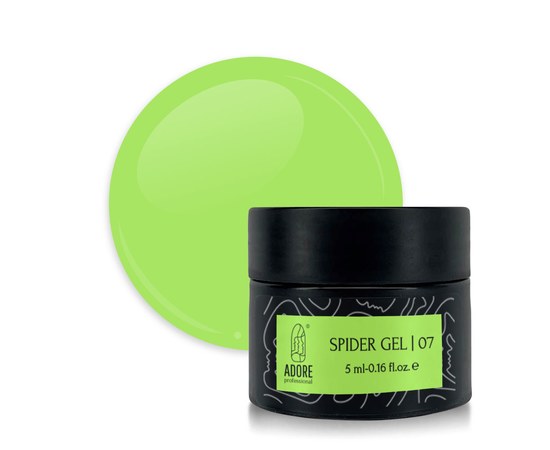 Зображення  Гель-павутинка ADORE prof. Spider gel 5г №07 салатовий неон, Об'єм (мл, г): 5, Цвет №: 07