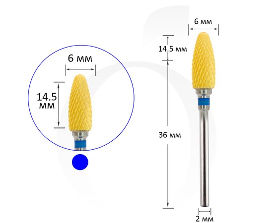 Зображення  Фреза керамічна кукурудза синя+жовта 6 мм, робоча частина 14.5 мм