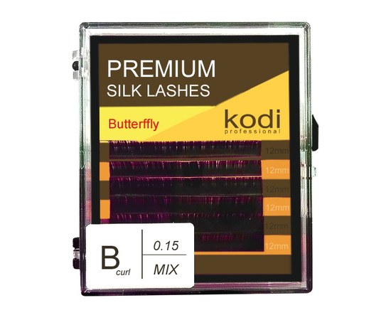Зображення  Вії Kodi фіолетові B 0.15 (6 рядів: 12 мм), Butterfly