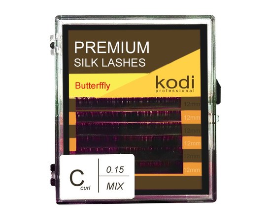 Зображення  Вії Kodi фіолетові C 0.15 (6 рядів: 12 мм), Butterfly