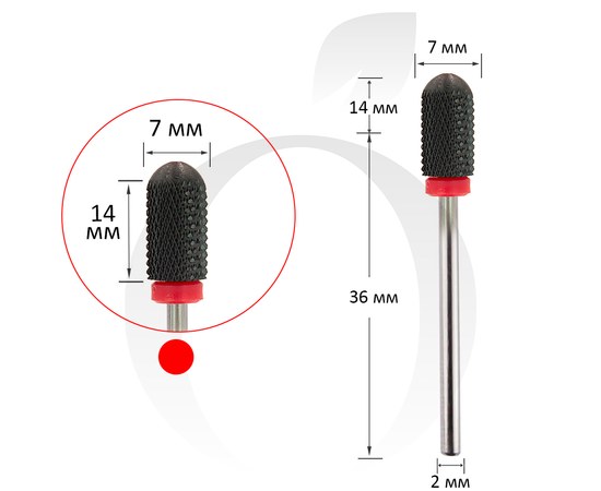 Изображение  Фреза керамическая цилиндр красная+черная 7 мм, рабочая часть 14 мм