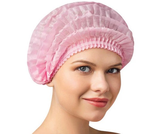 Изображение  Panni Mlada™ medical cap with double elastic band (100 pcs/pack) made of spunbond, pink