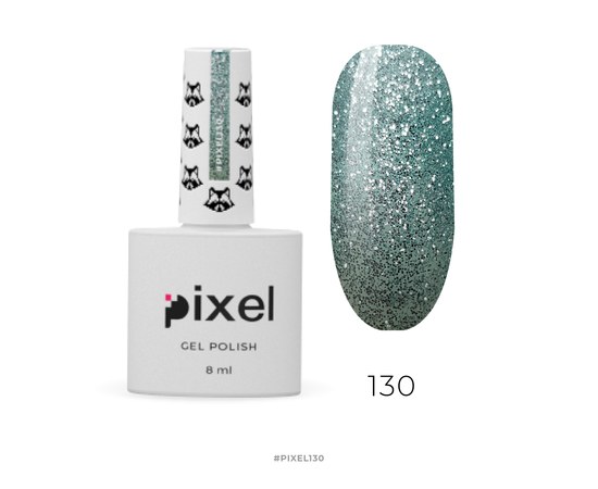 Изображение  Гель-лак Pixel №130 (бледно-зеленый с серебряными блестками), 8 мл, Объем (мл, г): 8, Цвет №: 130
