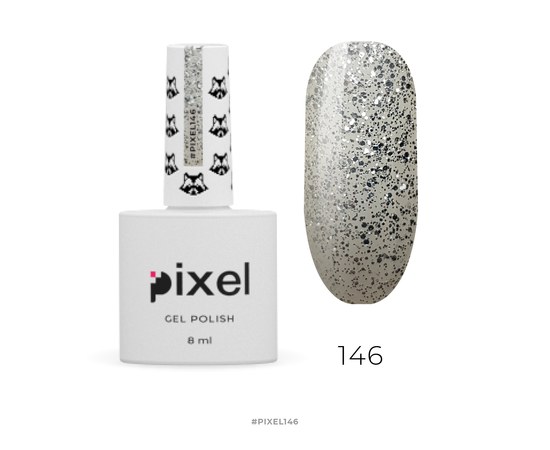 Зображення  Гель-лак Pixel №146 (сріблястий з блискітками), 8 мл
, Об'єм (мл, г): 8, Цвет №: 146