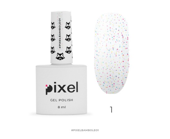 Зображення  Гель-лак Pixel Bamboleo №01 (молочний з різнокольоровими конфетті), 8 мл, Об'єм (мл, г): 8, Цвет №: 01