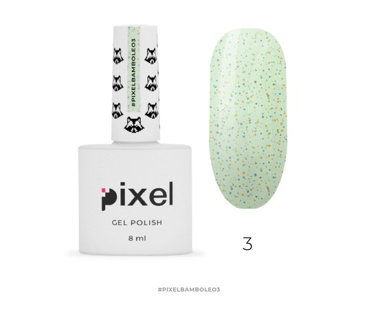 Изображение  Gel Polish Pixel Bamboleo No. 03 (light green with multi-colored confetti), 8 ml, Volume (ml, g): 8, Color No.: 3