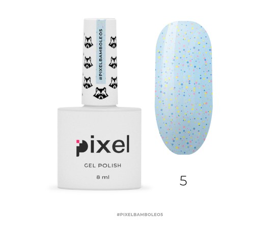 Изображение  Гель-лак Pixel Bamboleo №05 (голубой с разноцветными конфетти), 8 мл, Объем (мл, г): 8, Цвет №: 05