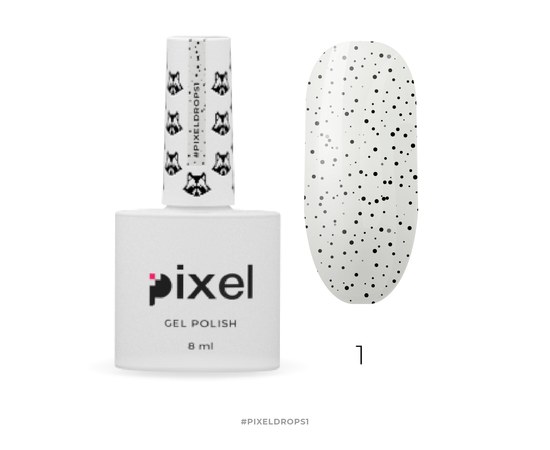 Изображение  Гель-лак Pixel Drops №1 (молочный с черной крошкой), 8 мл, Объем (мл, г): 8, Цвет №: 01