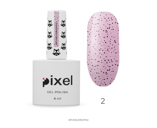 Зображення  Гель-лак Pixel Drops №2 (рожевий з чорною крихтою), 8 мл, Об'єм (мл, г): 8, Цвет №: 02