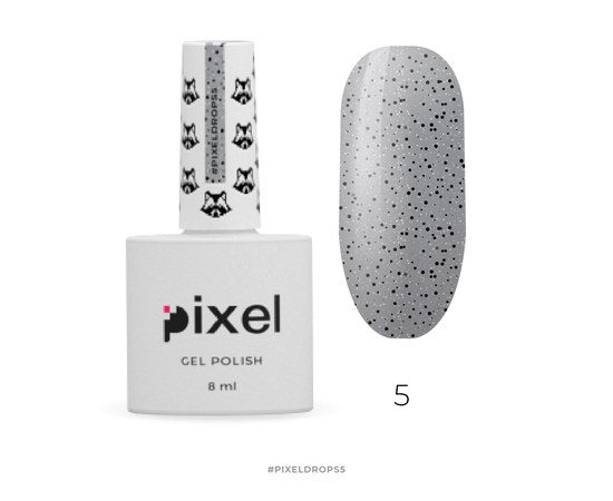 Изображение  Гель-лак Pixel Drops №5 (серый с черной крошкой), 8 мл, Объем (мл, г): 8, Цвет №: 05
