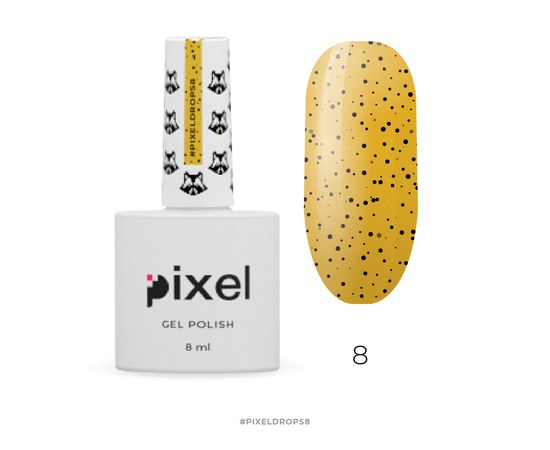 Изображение  Gel Polish Pixel Drops No. 8 (mustard with black chips), 8 ml, Volume (ml, g): 8, Color No.: 8