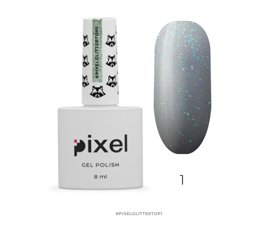 Зображення  Топ Pixel Glitter No Wipe Top №1 - закріплювач для гель-лаку зі срібними блискітками, 8 мл, Об'єм (мл, г): 8, Цвет №: 01