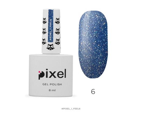 Зображення  Гель-лак Pixel i_Feel №06 (синій з блискітками), 8 мл, Об'єм (мл, г): 8, Цвет №: 06