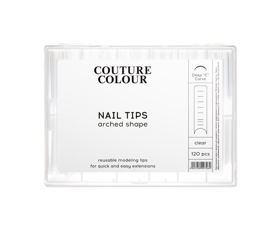 Зображення  Верхні арочні форми для нарощування нігтів Couture Colour Nail Tips Arched Shape з розміткою, прозорі, 120 шт.