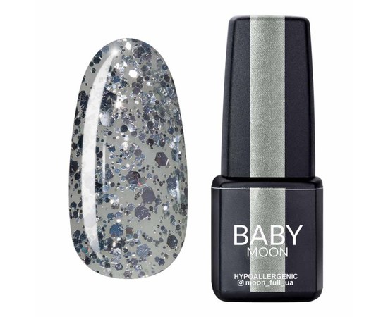 Зображення  Гель лак BABY Moon Dance Diamond №019 срібний глітер на напівпрозорій основі, 6 мл, Об'єм (мл, г): 6, Цвет №: 019