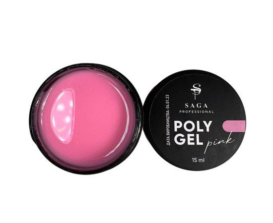 Изображение  Полигель SAGA POLY GEL Pink (розовый) в баночке, 15 мл, Объем (мл, г): 15, Цвет №: Pink